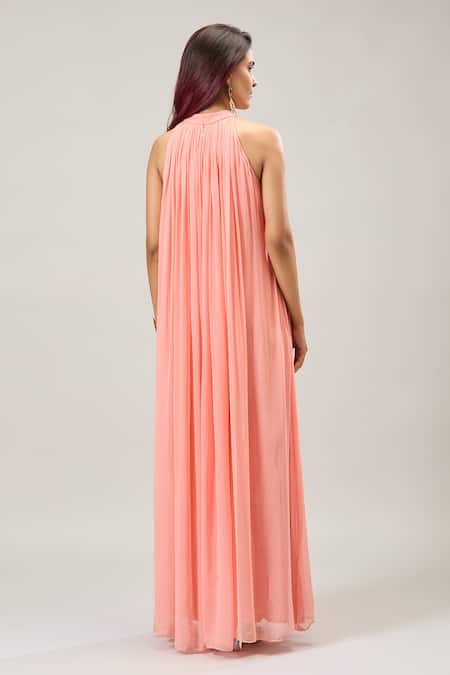 Naintara Bajaj Peach Georgette Maxi Dress 