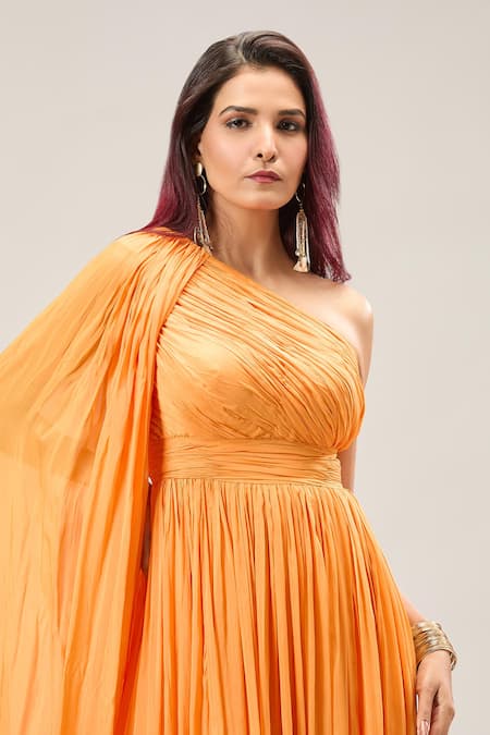Naintara Bajaj Orange Silk One Shoulder Maxi Dress Online at Aza Fashions Naintara Bajaj_Orange Silk One Shoulder Maxi Dress _Online_at_Aza_Fashions