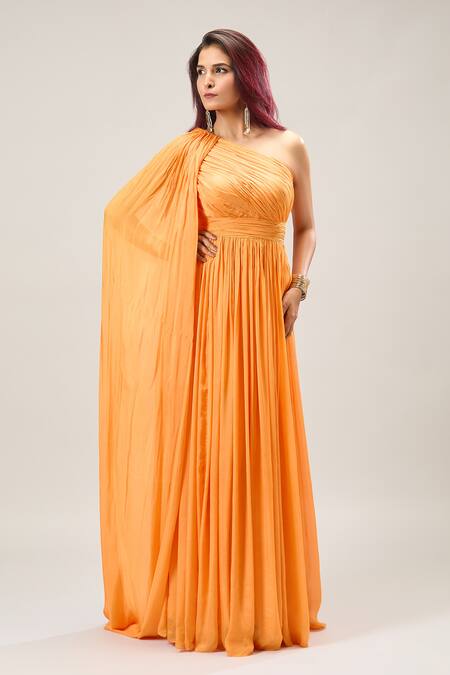 Buy Naintara Bajaj Orange Silk One Shoulder Maxi Dress Online at Aza Fashions Buy_Naintara Bajaj_Orange Silk One Shoulder Maxi Dress _Online_at_Aza_Fashions