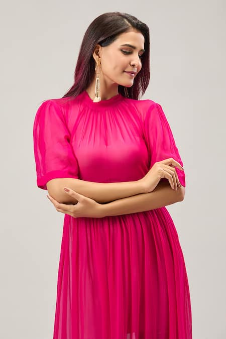 Naintara Bajaj Pink Georgette Round Neck Baby Maxi Dress Online at Aza Fashions Naintara Bajaj_Pink Georgette Round Neck Baby Maxi Dress _Online_at_Aza_Fashions