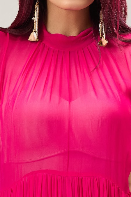 Buy Naintara Bajaj Pink Georgette Round Neck Baby Maxi Dress Buy_Naintara Bajaj_Pink Georgette Round Neck Baby Maxi Dress