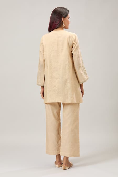 Shop Samyukta Singhania Beige Chanderi Sequins, Embroidery Keyhole Neck Kurta Set at Aza Fashions Shop_Samyukta Singhania_Beige Chanderi Sequins, Embroidery Keyhole Neck Kurta Set_at_Aza_Fashions