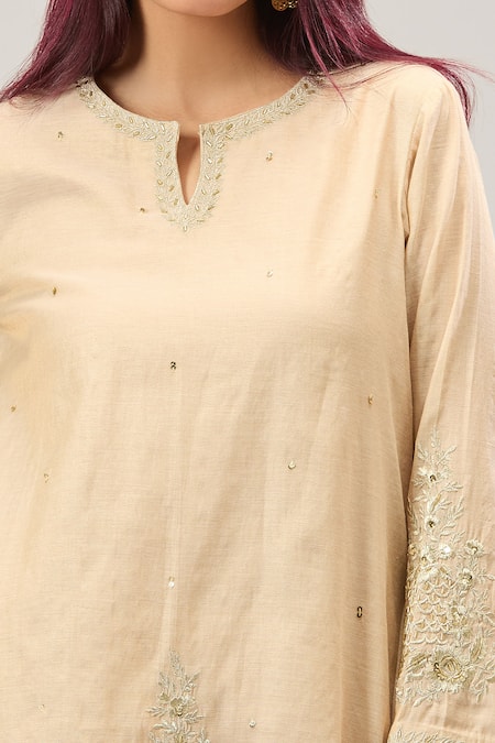 Buy Samyukta Singhania Beige Chanderi Sequins, Embroidery Keyhole Neck Kurta Set Buy_Samyukta Singhania_Beige Chanderi Sequins, Embroidery Keyhole Neck Kurta Set