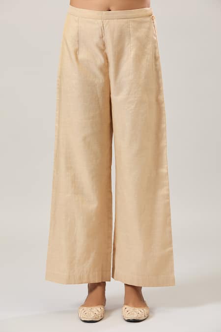 Buy_Samyukta Singhania_Beige Chanderi Embroidery V-neck Kurta Set_Online_at_Aza_Fashions