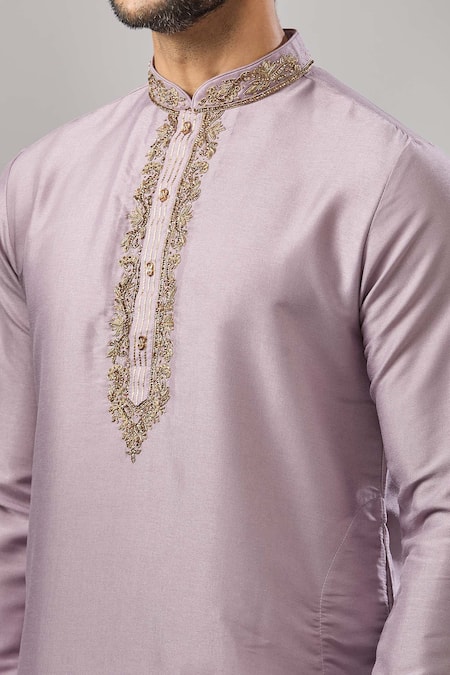 Buy_Arihant Rai Sinha_Purple Embroidery Plain Banarasi Silk Kurta Set _Online_at_Aza_Fashions