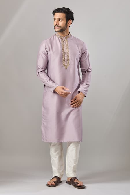 Arihant Rai Sinha_Purple Embroidery Plain Banarasi Silk Kurta Set _at_Aza_Fashions
