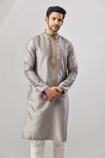 Buy Arihant Rai Sinha Gray Embroidery Embellished Placket Kurta Set Online at Aza Fashions Buy_Arihant Rai Sinha_Gray Embroidery Embellished Placket Kurta Set _Online_at_Aza_Fashions
