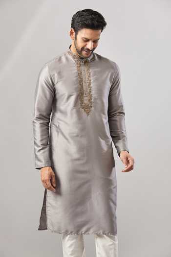 Buy Arihant Rai Sinha Gray Embroidery Embellished Placket Kurta Set Buy_Arihant Rai Sinha_Gray Embroidery Embellished Placket Kurta Set