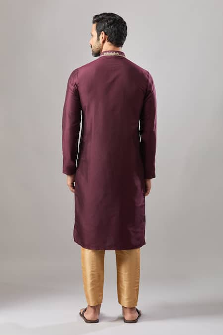 Arihant Rai Sinha Wine Plain Banarasi Silk Kurta Set 