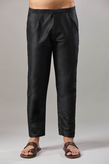 Buy_Arihant Rai Sinha_Black Embroidery Plain Banarasi Silk Kurta Set _Online_at_Aza_Fashions