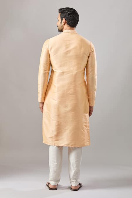 Shop Arihant Rai Sinha Peach Embroidery Plain Banarasi Silk Kurta Set at Aza Fashions Shop_Arihant Rai Sinha_Peach Embroidery Plain Banarasi Silk Kurta Set _at_Aza_Fashions