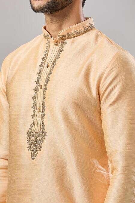 Buy Arihant Rai Sinha Peach Embroidery Plain Banarasi Silk Kurta Set Online at Aza Fashions Buy_Arihant Rai Sinha_Peach Embroidery Plain Banarasi Silk Kurta Set _Online_at_Aza_Fashions