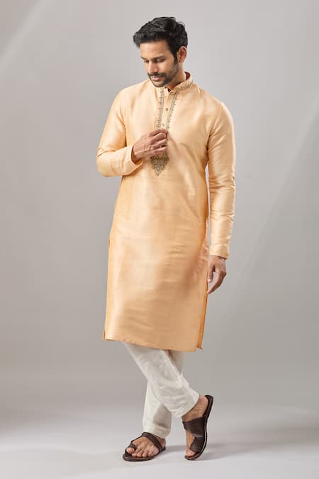 Arihant Rai Sinha Peach Plain Banarasi Silk Kurta Set 