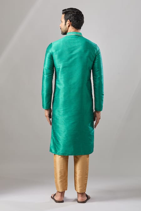 Shop Arihant Rai Sinha Teal Embroidery Green Plain Banarasi Kurta Set at Aza Fashions Shop_Arihant Rai Sinha_Teal Embroidery Green Plain Banarasi Kurta Set _at_Aza_Fashions