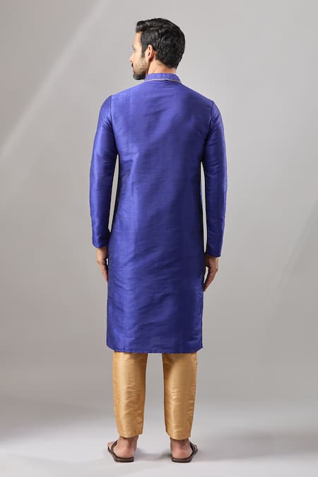 Arihant Rai Sinha Blue Plain Banarasi Silk Kurta Set 