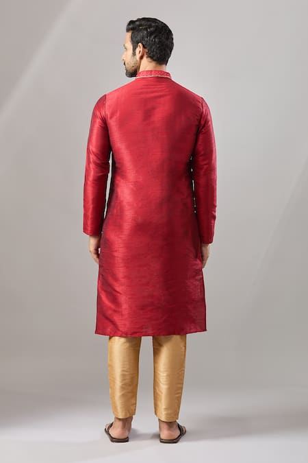 Shop Arihant Rai Sinha Maroon Embroidery Plain Banarasi Silk Kurta Set at Aza Fashions Shop_Arihant Rai Sinha_Maroon Embroidery Plain Banarasi Silk Kurta Set _at_Aza_Fashions