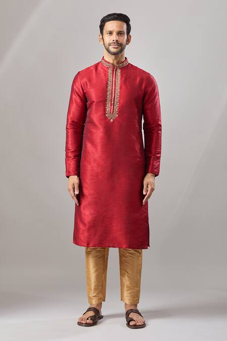 Buy Arihant Rai Sinha Maroon Embroidery Plain Banarasi Silk Kurta Set Online at Aza Fashions Buy_Arihant Rai Sinha_Maroon Embroidery Plain Banarasi Silk Kurta Set _Online_at_Aza_Fashions