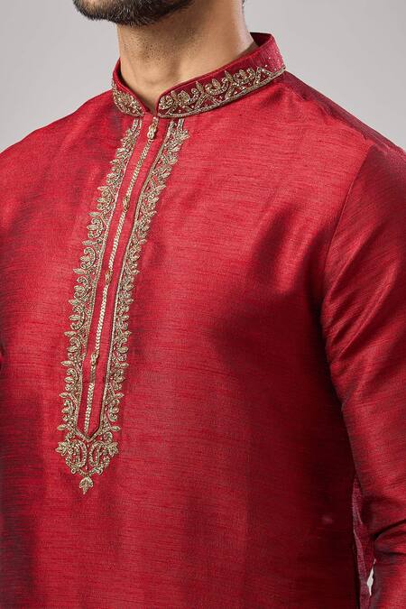 Arihant Rai Sinha Maroon Embroidery Plain Banarasi Silk Kurta Set at Aza Fashions Arihant Rai Sinha_Maroon Embroidery Plain Banarasi Silk Kurta Set _at_Aza_Fashions