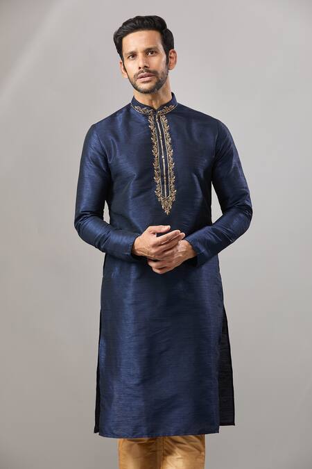 Arihant Rai Sinha Blue Embroidery Plain Banarasi Kurta Set Online at Aza Fashions Arihant Rai Sinha_Blue Embroidery Plain Banarasi Kurta Set _Online_at_Aza_Fashions