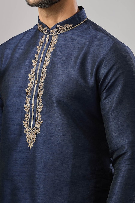 Arihant Rai Sinha Blue Embroidery Plain Banarasi Kurta Set at Aza Fashions Arihant Rai Sinha_Blue Embroidery Plain Banarasi Kurta Set _at_Aza_Fashions
