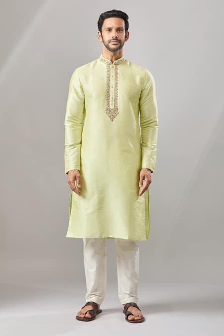 Arihant Rai Sinha_Green Embroidery Banarasi Art Silk Kurta_Online_at_Aza_Fashions