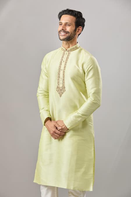 Buy_Arihant Rai Sinha_Green Embroidery Banarasi Art Silk Kurta_Online_at_Aza_Fashions
