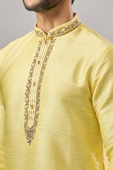 Arihant Rai Sinha_Yellow Embroidery Banarasi Art Silk Kurta_at_Aza_Fashions