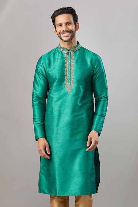 Arihant Rai Sinha Teal Embroidery Green Banarasi Art Silk Kurta