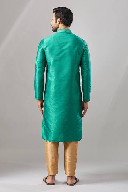 Shop Arihant Rai Sinha Teal Embroidery Green Banarasi Art Silk Kurta at Aza Fashions Shop_Arihant Rai Sinha_Teal Embroidery Green Banarasi Art Silk Kurta_at_Aza_Fashions