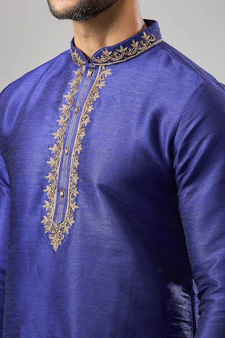 Arihant Rai Sinha_Blue Embroidery Banarasi Art Silk Kurta _at_Aza_Fashions