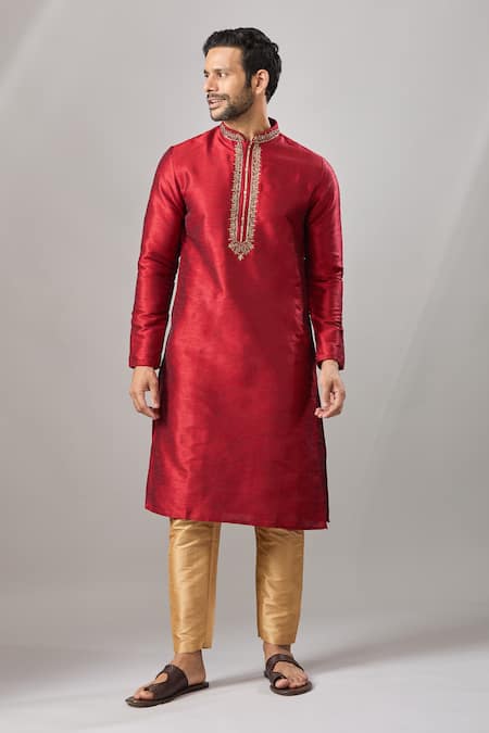 Buy Arihant Rai Sinha Maroon Embroidery Plain Banarasi Art Silk Kurta Online at Aza Fashions Buy_Arihant Rai Sinha_Maroon Embroidery Plain Banarasi Art Silk Kurta _Online_at_Aza_Fashions