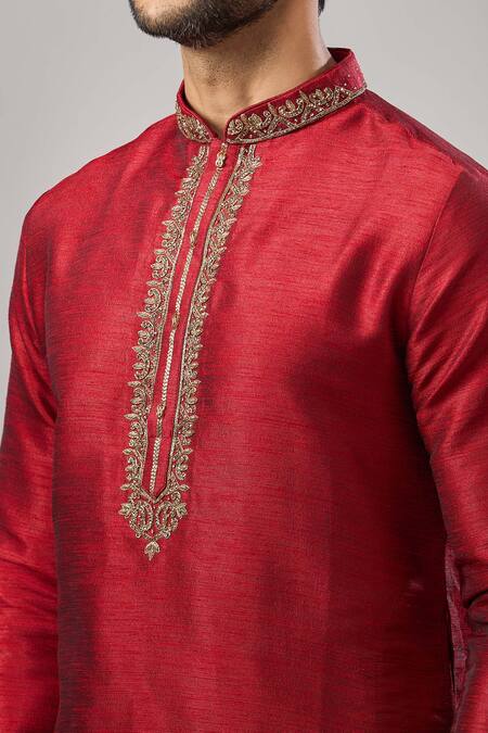 Arihant Rai Sinha Maroon Embroidery Plain Banarasi Art Silk Kurta at Aza Fashions Arihant Rai Sinha_Maroon Embroidery Plain Banarasi Art Silk Kurta _at_Aza_Fashions