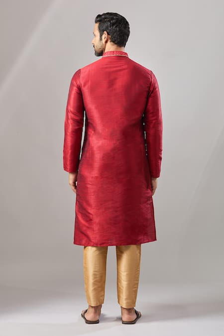 Shop Arihant Rai Sinha Maroon Embroidery Plain Banarasi Art Silk Kurta at Aza Fashions Shop_Arihant Rai Sinha_Maroon Embroidery Plain Banarasi Art Silk Kurta _at_Aza_Fashions