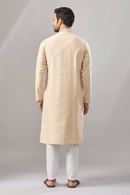 Arihant Rai Sinha Beige Plain Banarasi Silk Kurta Set 