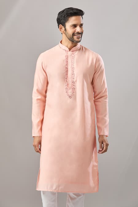Shop_Arihant Rai Sinha_Pink Embroidery Plain Kurta Set _Online_at_Aza_Fashions