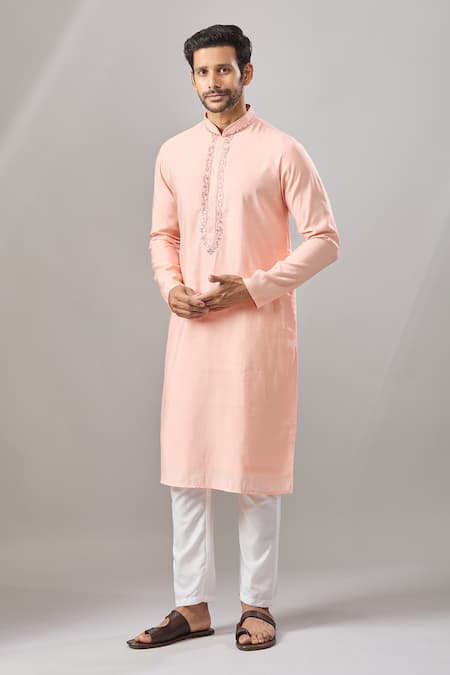 Arihant Rai Sinha_Pink Embroidery Plain Kurta Set _at_Aza_Fashions