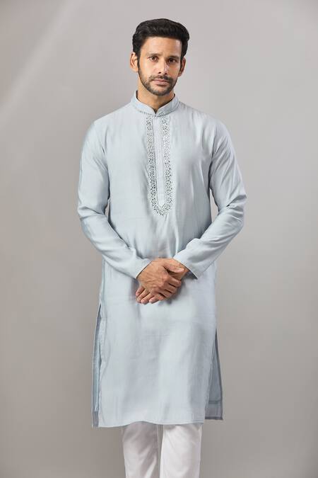 Shop_Arihant Rai Sinha_Sky Blue Embroidery Plain Kurta Set _Online_at_Aza_Fashions