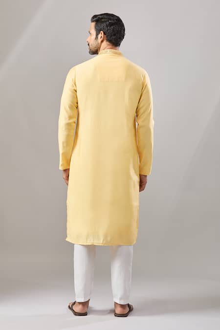 Arihant Rai Sinha Yellow Plain Banarasi Silk Kurta Set 