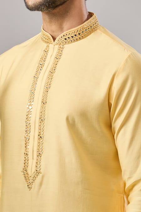 Shop Arihant Rai Sinha Yellow Embroidery Plain Banarasi Silk Kurta Set Online at Aza Fashions Shop_Arihant Rai Sinha_Yellow Embroidery Plain Banarasi Silk Kurta Set _Online_at_Aza_Fashions
