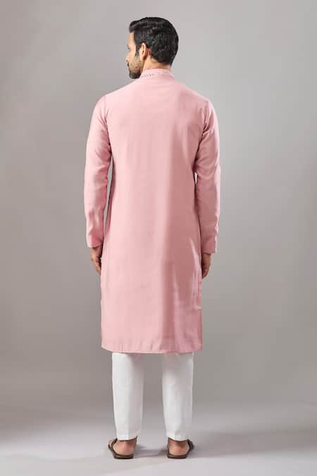 Shop Arihant Rai Sinha Pink Embroidery Plain Banarasi Silk Kurta Set at Aza Fashions Shop_Arihant Rai Sinha_Pink Embroidery Plain Banarasi Silk Kurta Set _at_Aza_Fashions