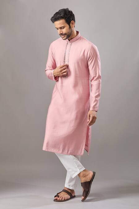 Buy Arihant Rai Sinha Pink Embroidery Plain Banarasi Silk Kurta Set Online at Aza Fashions Buy_Arihant Rai Sinha_Pink Embroidery Plain Banarasi Silk Kurta Set _Online_at_Aza_Fashions