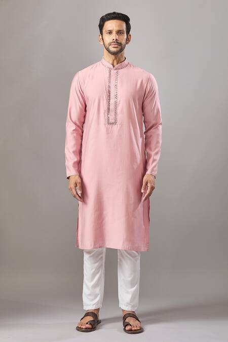Shop Arihant Rai Sinha Pink Embroidery Plain Banarasi Silk Kurta Set Online at Aza Fashions Shop_Arihant Rai Sinha_Pink Embroidery Plain Banarasi Silk Kurta Set _Online_at_Aza_Fashions