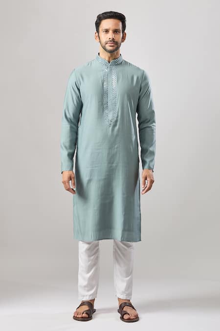 Shop Arihant Rai Sinha Gray Embroidery Plain Kurta Set With Pant Online at Aza Fashions Shop_Arihant Rai Sinha_Gray Embroidery Plain Kurta Set With Pant _Online_at_Aza_Fashions