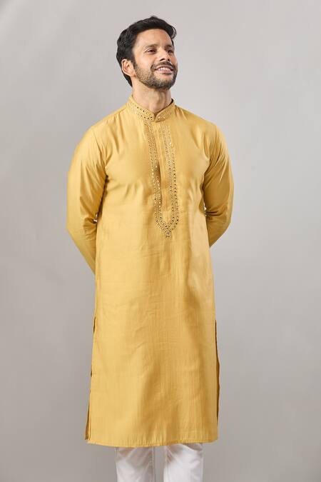 Buy_Arihant Rai Sinha_Yellow Embroidery Plain Banarasi Kurta Set