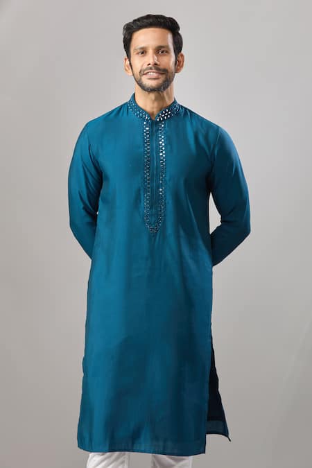 Arihant Rai Sinha Blue Embroidery Plain Banarasi Kurta Set at Aza Fashions Arihant Rai Sinha_Blue Embroidery Plain Banarasi Kurta Set _at_Aza_Fashions