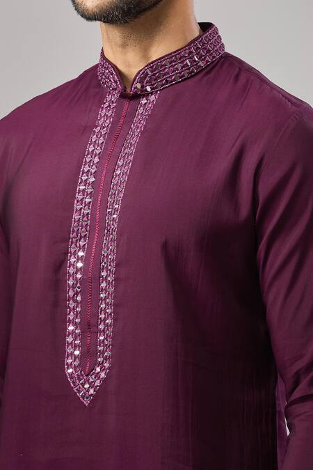 Arihant Rai Sinha Wine Embroidery Plain Banarasi Kurta Set Online at Aza Fashions Arihant Rai Sinha_Wine Embroidery Plain Banarasi Kurta Set _Online_at_Aza_Fashions