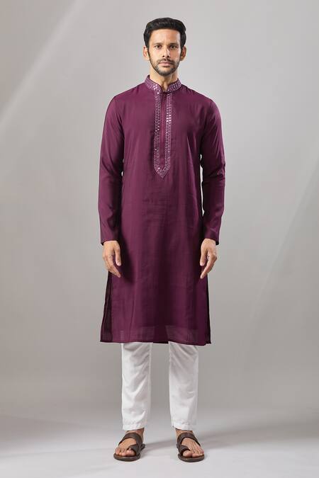 Arihant Rai Sinha Wine Embroidery Plain Banarasi Kurta Set at Aza Fashions Arihant Rai Sinha_Wine Embroidery Plain Banarasi Kurta Set _at_Aza_Fashions