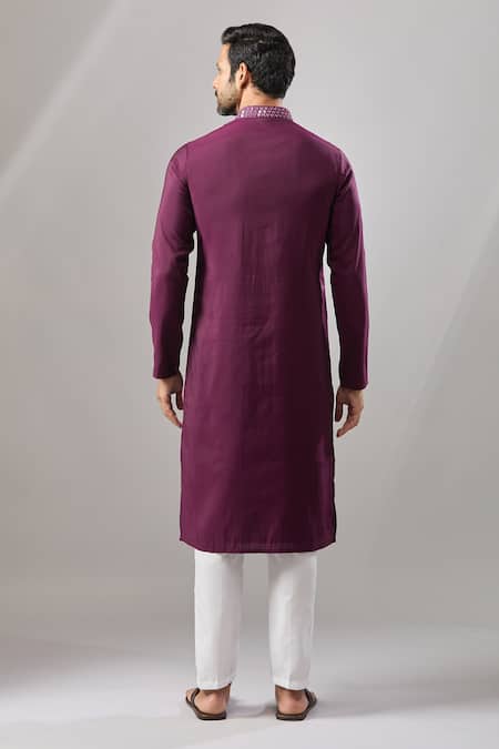 Shop Arihant Rai Sinha Wine Embroidery Plain Banarasi Kurta Set at Aza Fashions Shop_Arihant Rai Sinha_Wine Embroidery Plain Banarasi Kurta Set _at_Aza_Fashions
