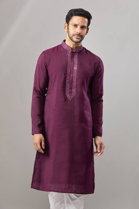 Buy Arihant Rai Sinha Wine Embroidery Plain Banarasi Kurta Set Buy_Arihant Rai Sinha_Wine Embroidery Plain Banarasi Kurta Set