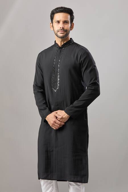Buy Arihant Rai Sinha Black Silk Plain Banarasi Kurta Set Online at Aza Fashions Buy_Arihant Rai Sinha_Black Silk Plain Banarasi Kurta Set _Online_at_Aza_Fashions